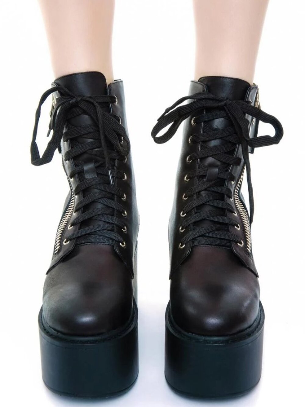 Black UNIF Trench High Platform Boots size 6